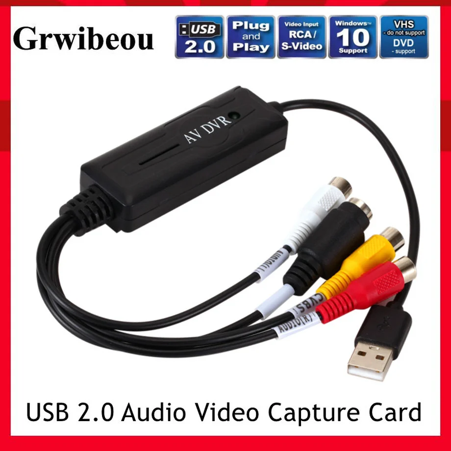 

Grwibeou New USB 2.0 Audio Video Capture Card Easy to cap Adapter VHS to DVD Video Capture for Windows 10/7/8/XP Capture Video