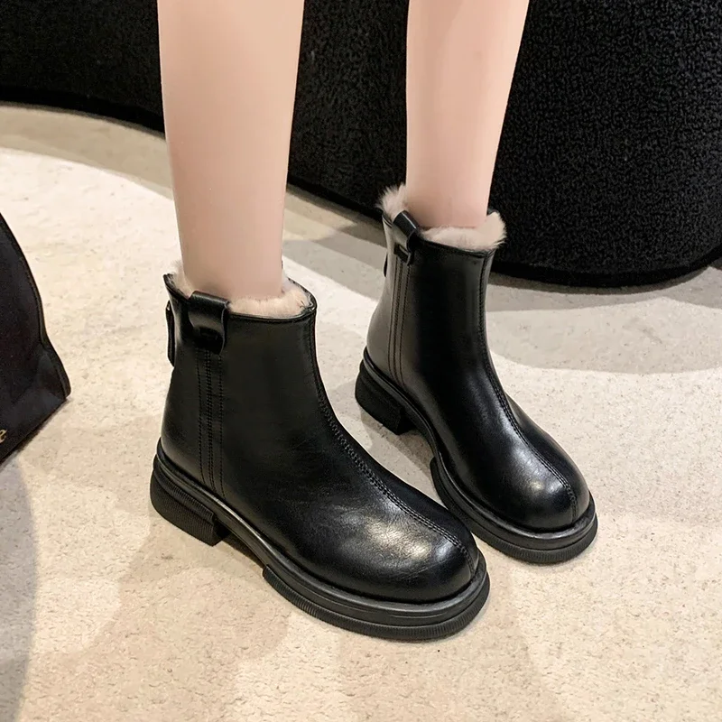 

Ladies Shoes on Sale 2023 Brand Zipper Women's Boots Winter Round Toe Solid Plush Warm Comfortable Chunky Heels Ankle Boots