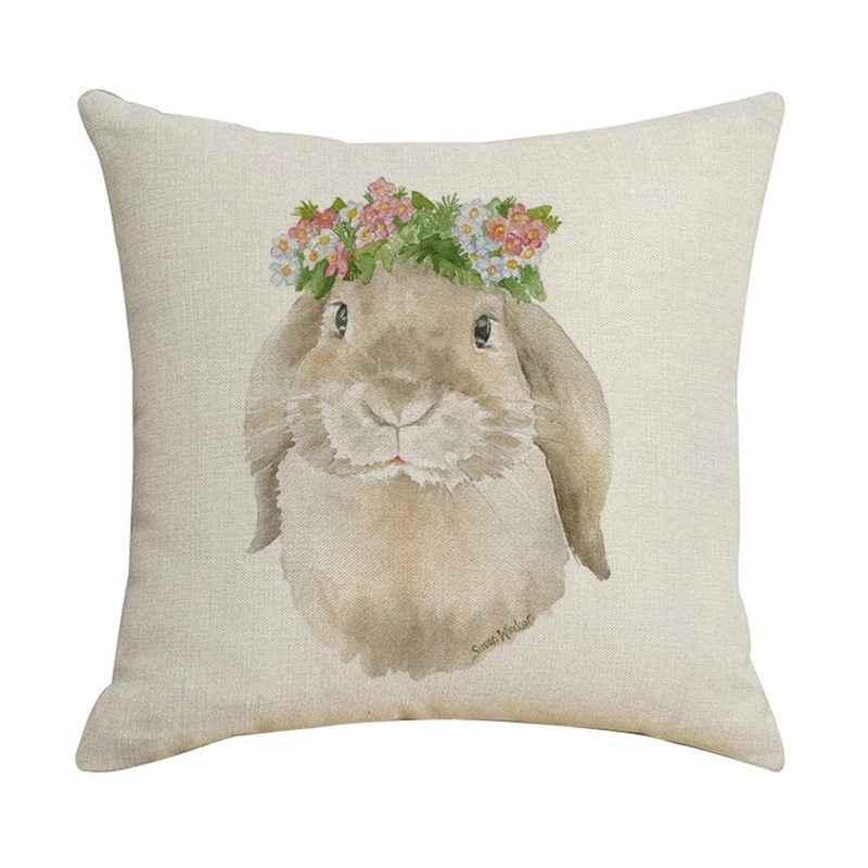 

Пасхальный льняной чехол с кроликом 45x45 см, наволочка для дивана, подушка с принтом, наволочка для автомобиля, декоративная подушка для дома ...