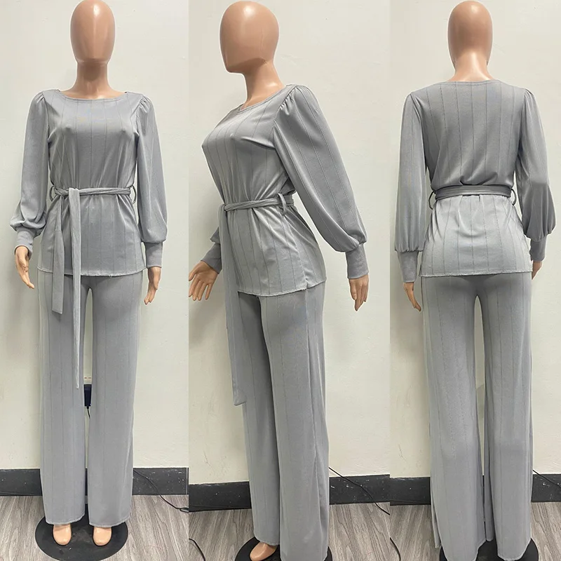 Уличный комплект из двух предметов женский топ с поясом и рукавами-фонариками