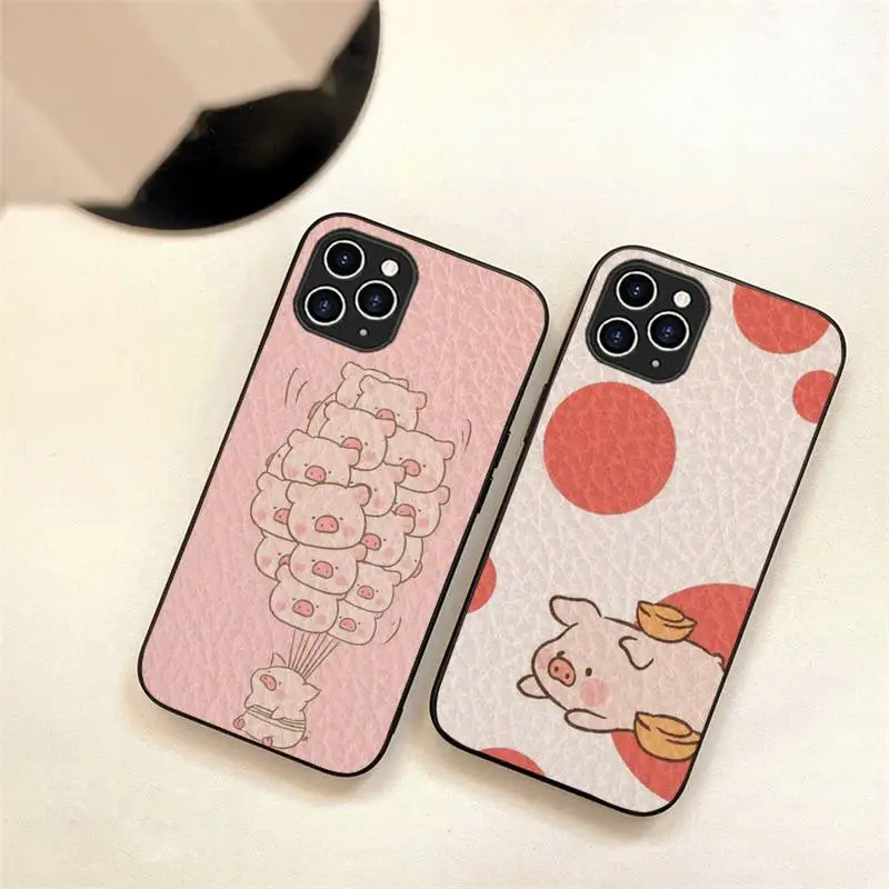

Cartoon LULU Pig Phone Case For Iphone 7 8 Plus X Xr Xs 11 12 13 Se2020 Mini 14 Pro Max TPU+Leather Fundas