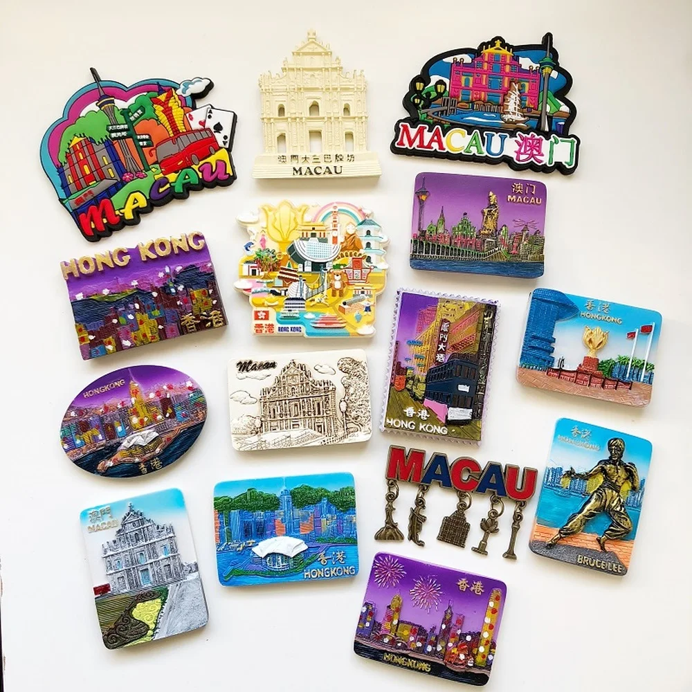 

China Hong Kong Macau Tourism Memorial Landscape Refrigerator Magnet 3D Fridge Sticker Travel Souvenir Home Decoration