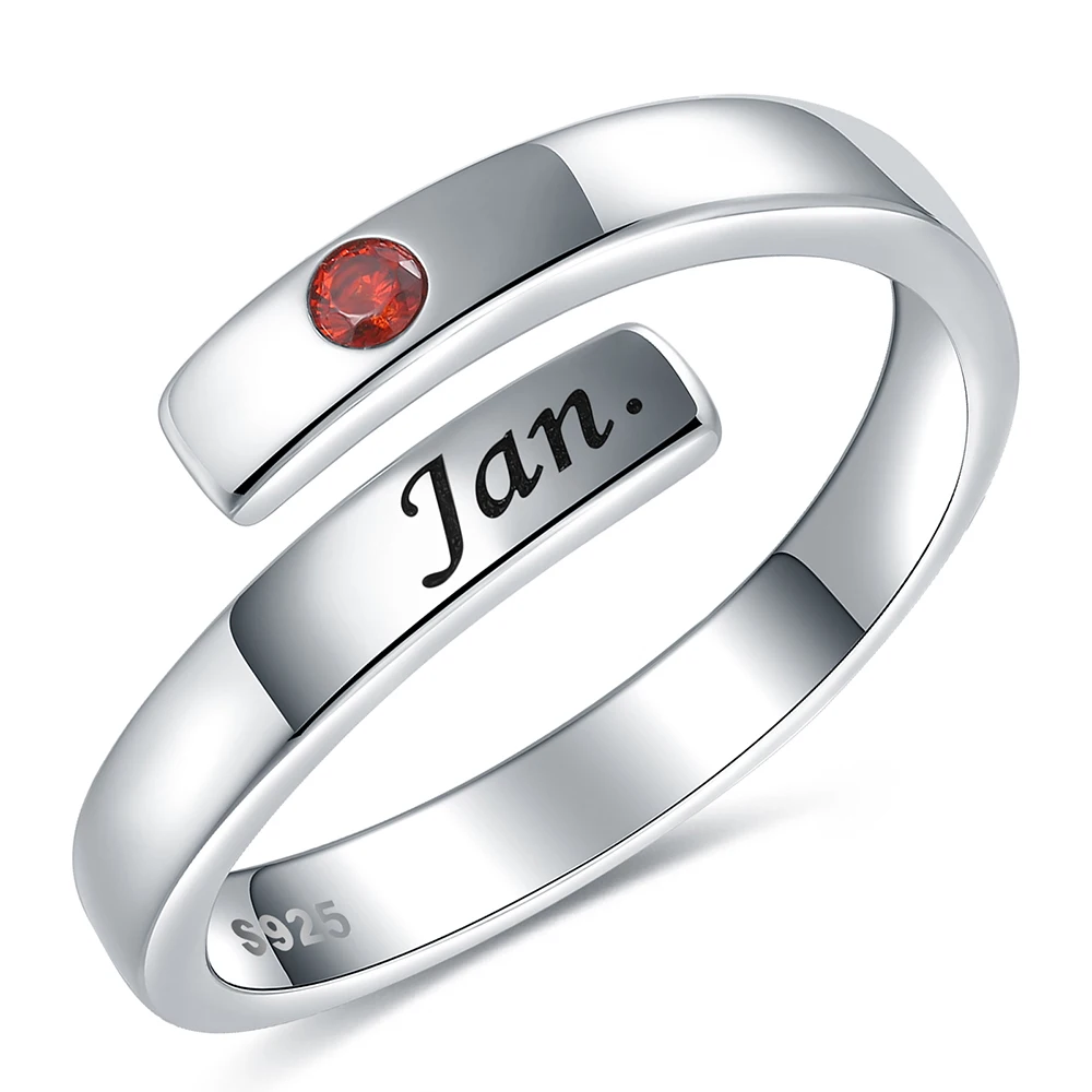 

925 Sterling Silver Birthstone Adjustable Rings Sample Open Personalized Birthday Christmas Jewelry Gifts For Women Teen Girls