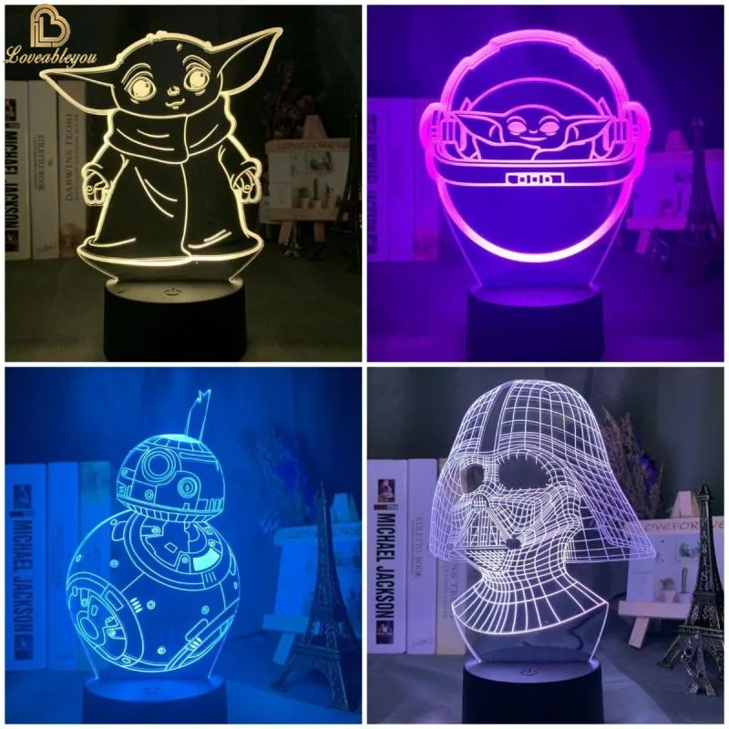

Disney Baby Yoda 3D Night Light Cartoon LED Lamp Anime 16 Colors Lampara Table Lampe Bedroom Decor Toys Children Gift