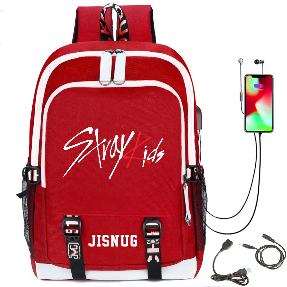 

Stray Kids Large Capacity Bright Color USB Backpack School Bag for Hyunjin Felix Bangchan Lee Know Han Fans Collection