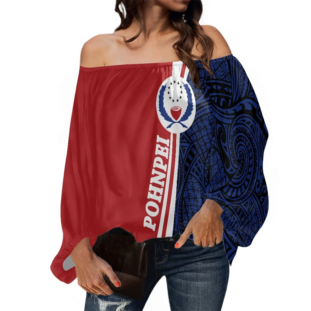 

Polynesian Samoa Pohnpei Islands Flowers Print Women Shirts Drop Shipping Off Shoulder Sleeveless Shirt Long Sleeve Loose Shirts