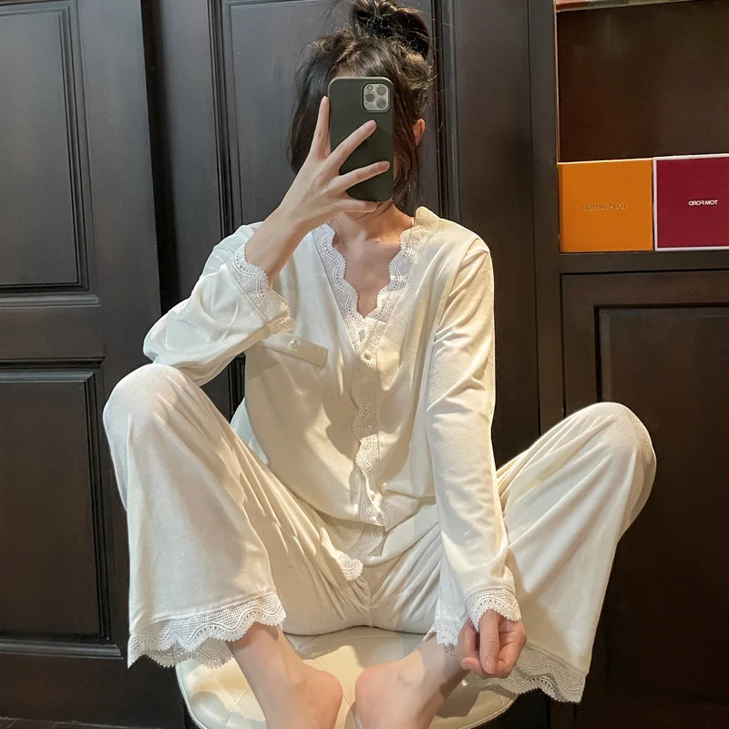 2pcs Women's Pajamas Sets Woman Sleepwear Gold Velvet V Neck Design Suit Long Sleeve Trousers Set Home Clothes Sexy Pijamas