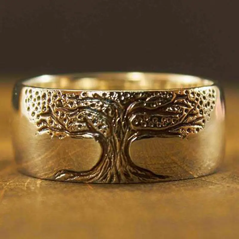 

Vintage Golden Tree of Life Rings for Women Simple Metal Women's Promise Ring Party Jewelry Dropshipping