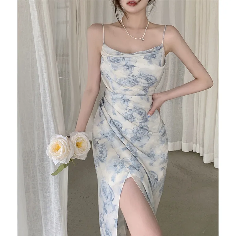 

Summer 2023 Fashion Dress Sexy Sling Dress Women's One Shoulder Long Dress Elegant Party Club Y2k French Women's Dress