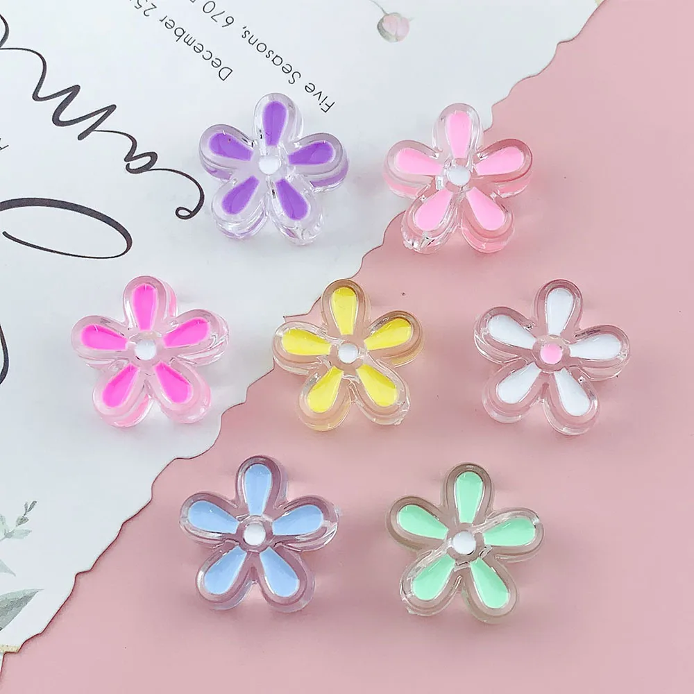 10 шт., акриловые разноцветные бусины с пятью лепестками, 24 Х9 мм