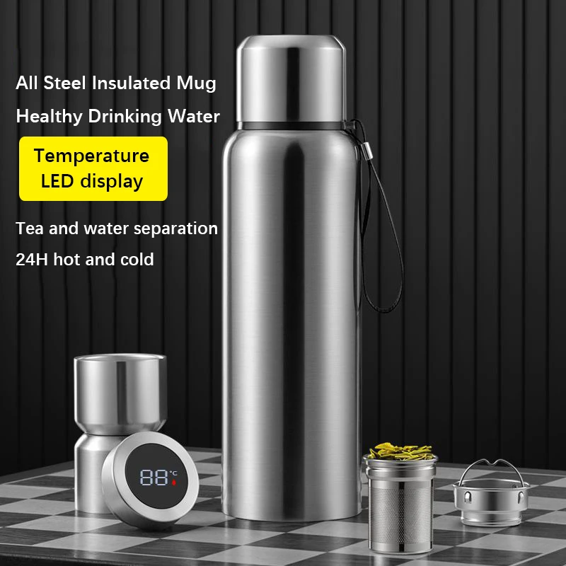 

LED Large Capacity Stainless Steel Thermos Temperature Display Vacuum Flask Insulated Tumbler with Tea Compartment Thermo Bottle