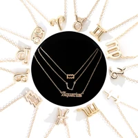 3pc 12 zodiac sign pendant necklaces gold constellations alphabet symbol choker chains crystal necklace collar with card jewelry