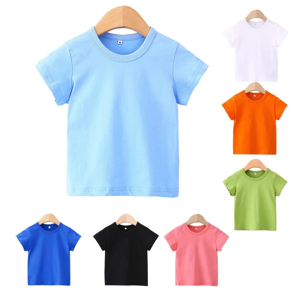 

Girls T-Shirt Children Cotton Tops Boys T Shirts 2022 Summer White Black Solid Color Short Sleeved Shirts Children's Clothing
