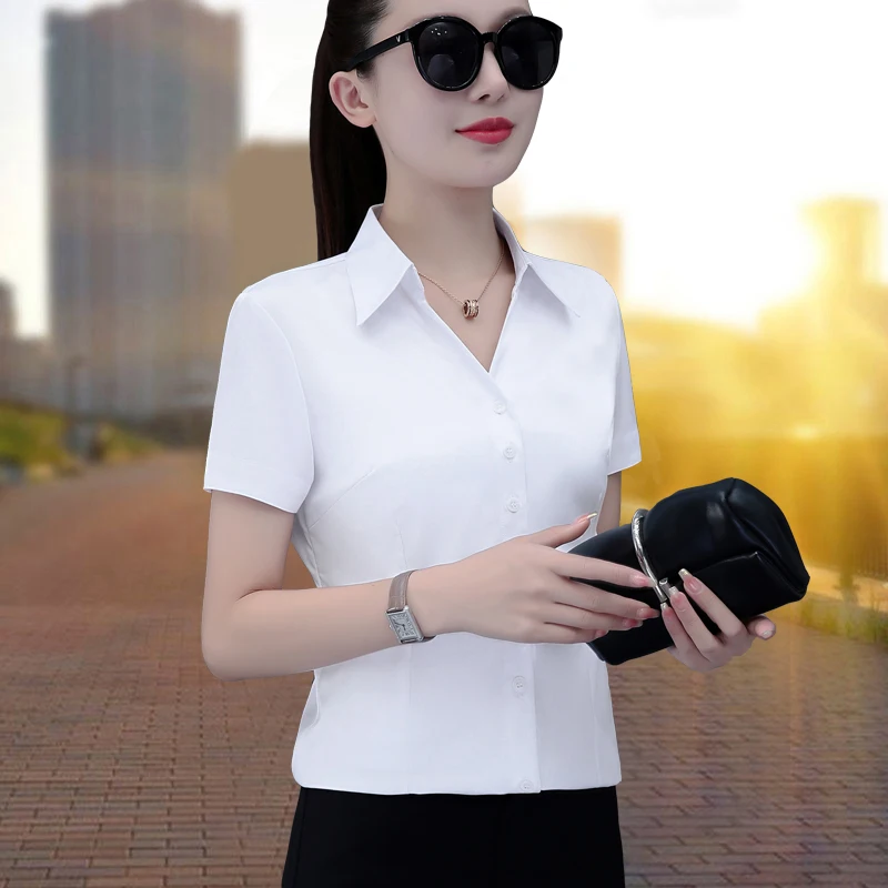 Рубашки с короткими рукавами женские рубашки v-образным вырезом новинка 2024