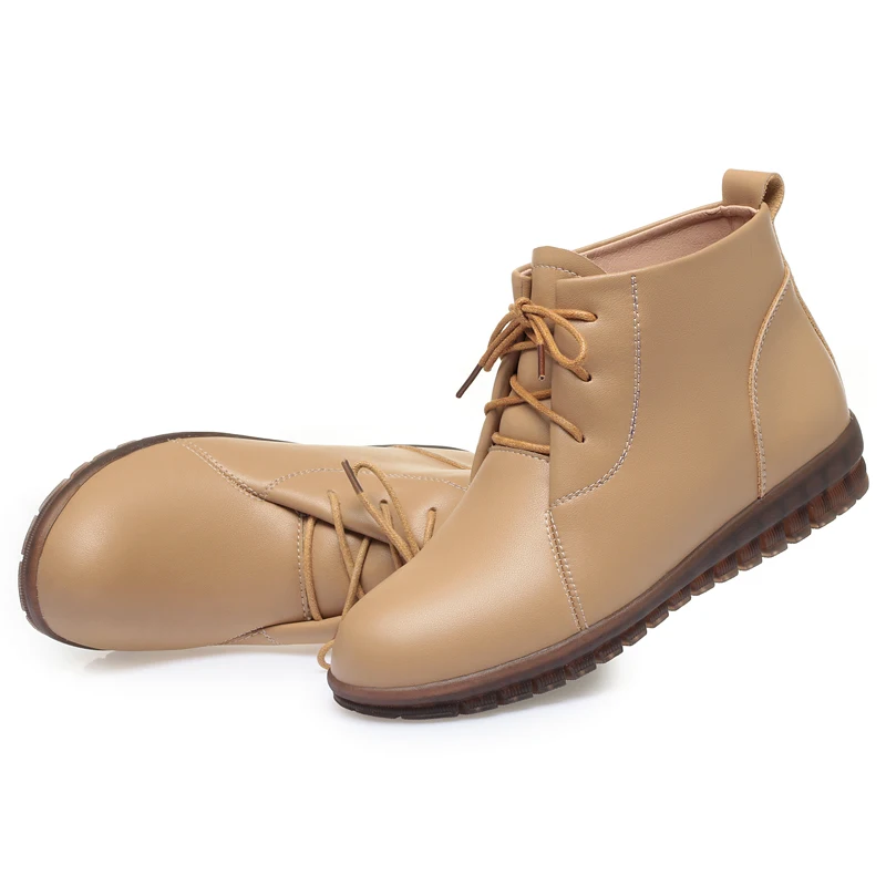 AIYUQI Women Short Boots Winter 2023 New Cowhide Women Ankle Boots Warm Flat Large Size 41 42 43 Fur Women booties