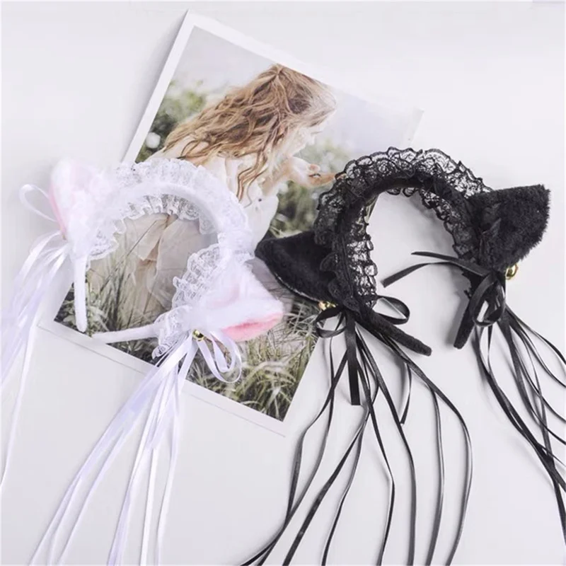 Милые кружевные головные уборы для косплея с кошачьими ушками Ленточные повязки