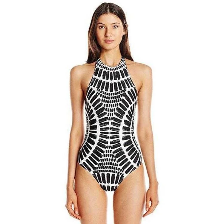 

Sexy Halter Lace Up Swimsuit Totem Scale Corrugated Printed Bikini