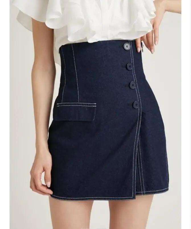 Japanese Mujer Faldas 2022 Summer Slit Denim Skirt High Waist Button Slim Jeans Skirts Culottes Solid Fashion Mini Jupes w313
