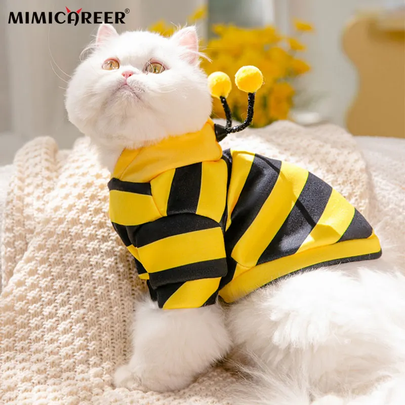 

Cat Clothes Transformed Spring Thin For Cat Sweater Hooded Small Dog Two-Legged Bee Cosplay Costume Pet Clothes Supplies