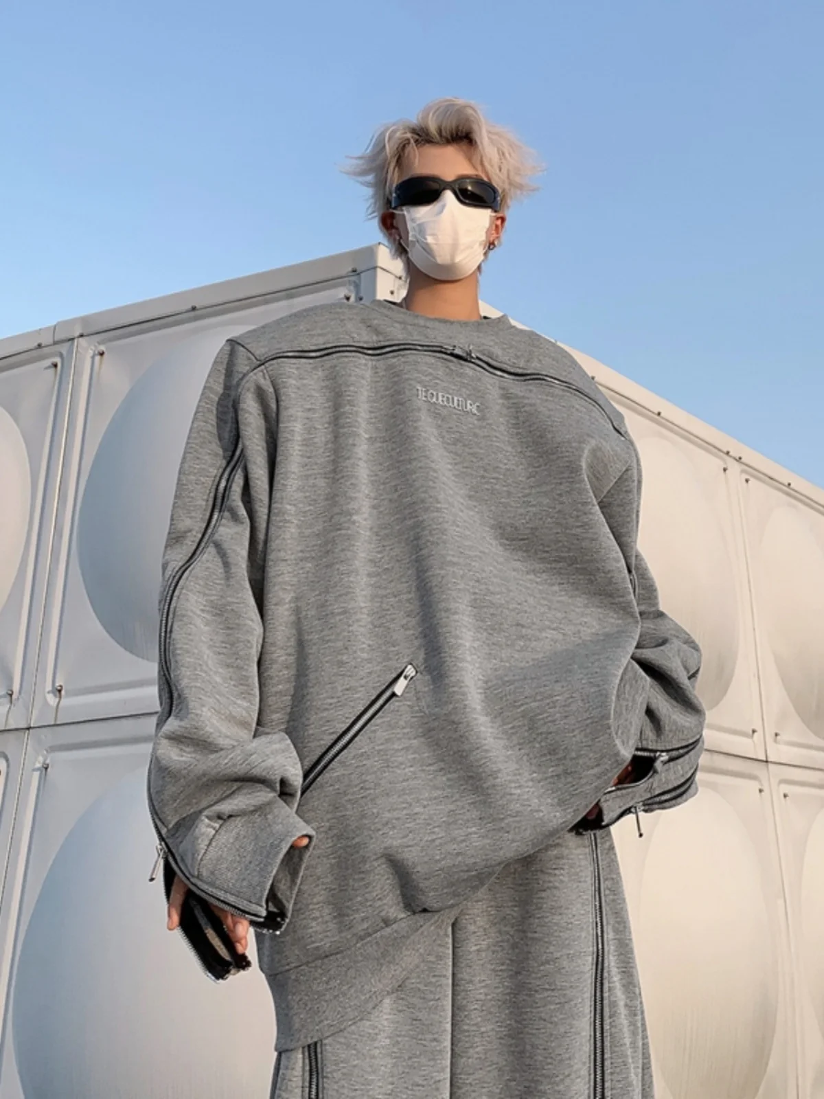 Осенне-зимний американский уличный дизайн плечевой ремень на молнии толстовка с