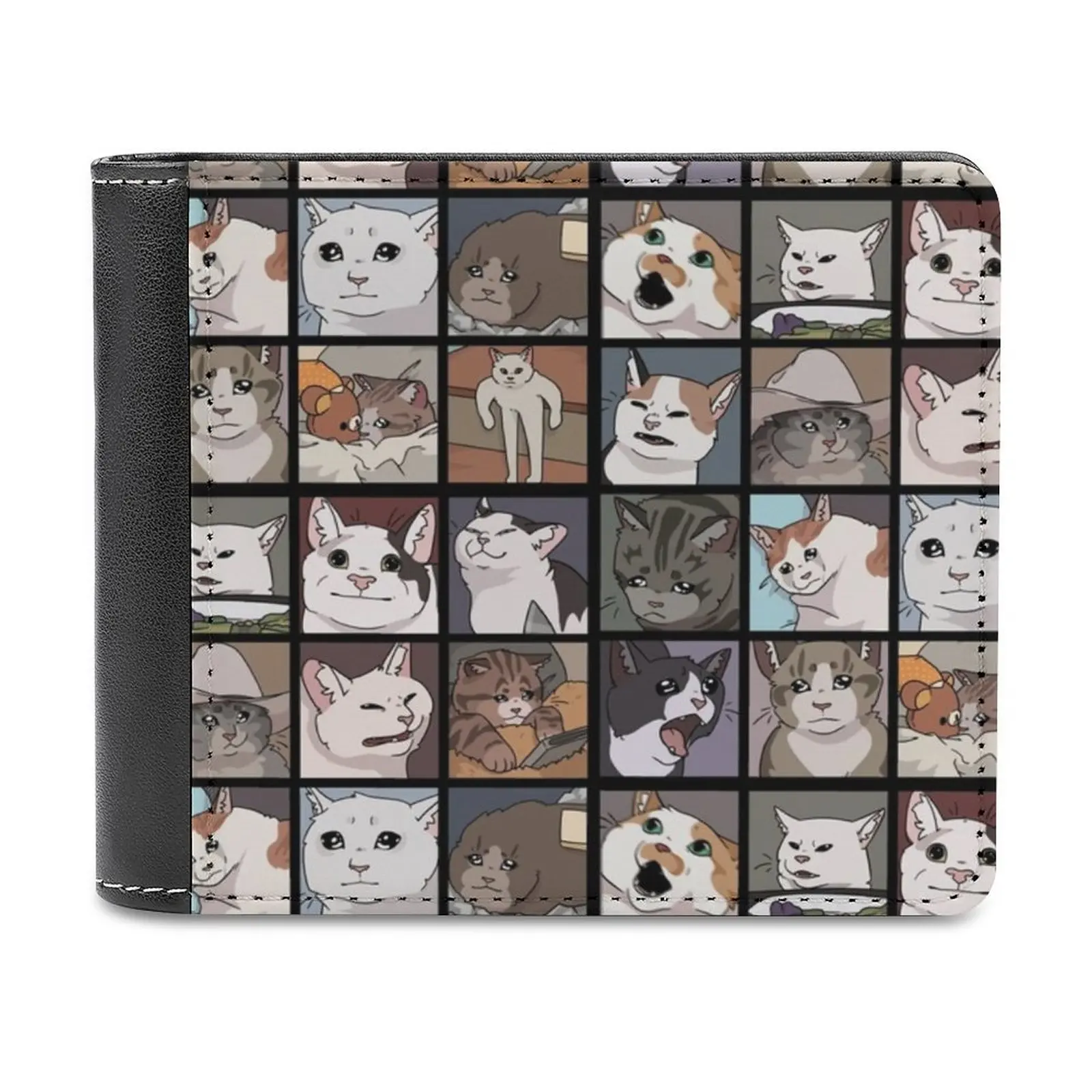 

Meme Cats 2.0 Leather Wallet Men's Wallet Diy Personalized Purse Father'S Day Gift Cats Kitten Cat Kittens Meow Meme Crying