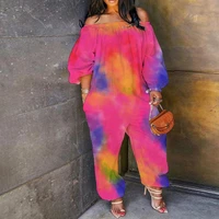 plus size women jumpsuit 2022 summer tie dye one piece outfits casual lady sexy long sleeve clothing fall fashion club pants