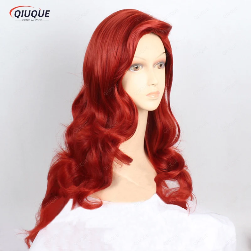

28" 72cm Long Wavy Copper Red Jessica Rabbit Hair With Big Swap Bangs Heat Resistant Cosplay Costume Wig + Wig Cap