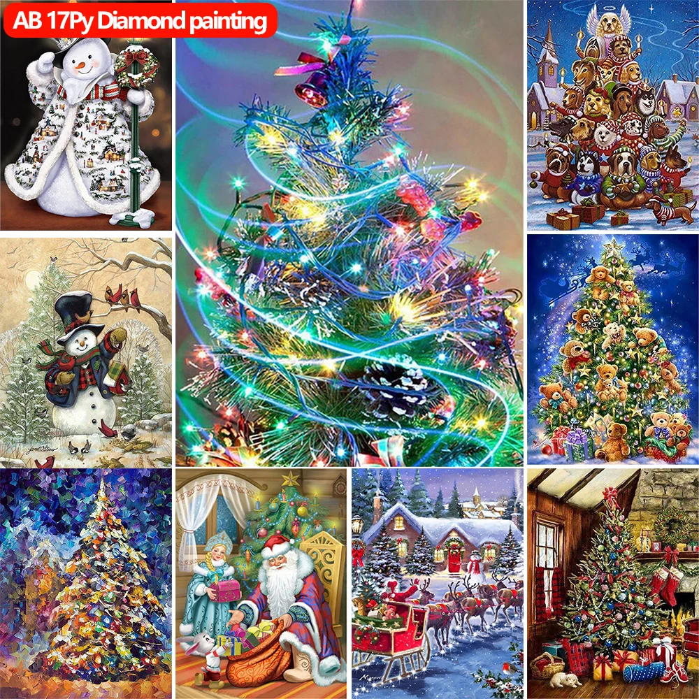 

AB 5D Diamond Painting Kits Christmas Tree Santa Claus Diamonds Embroidery Mosaic Cross Stitch Diy Art Photo Room Home Decor
