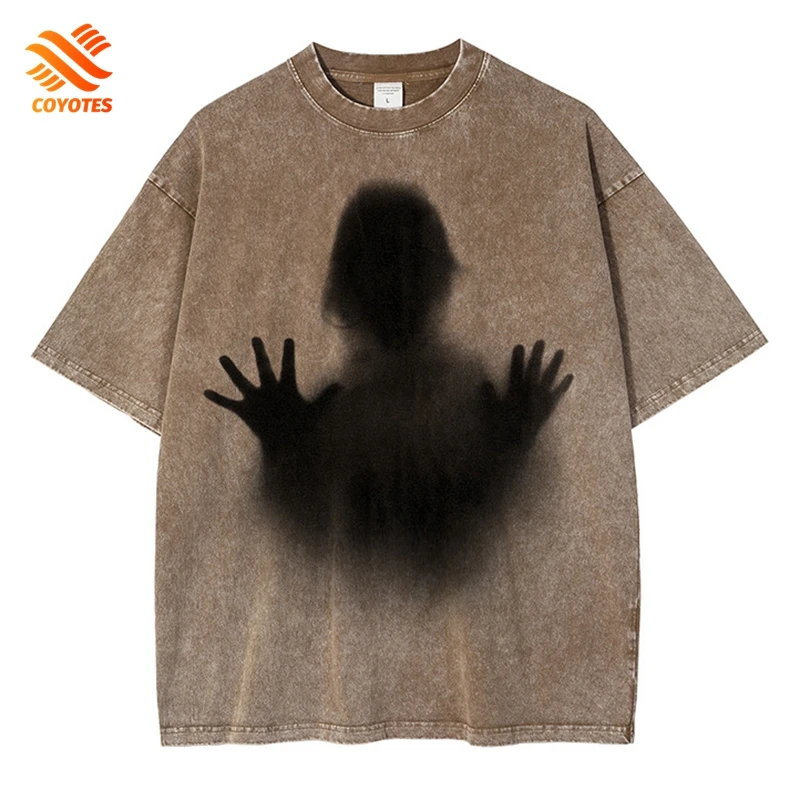 

COYOTES Summer Men's T-Shirts Vintage Blurred Silhouette Print Short Sleeve T-Shirt Casual Fashion O-neck Women's Cotton Tee