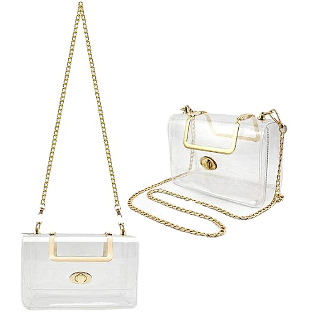 

New Ladies Clear Crossbody Bag Fashion Casual PVC Transparent Women Messenger Shoulder Bag Handbags Gold Chain Strap Phone Bags
