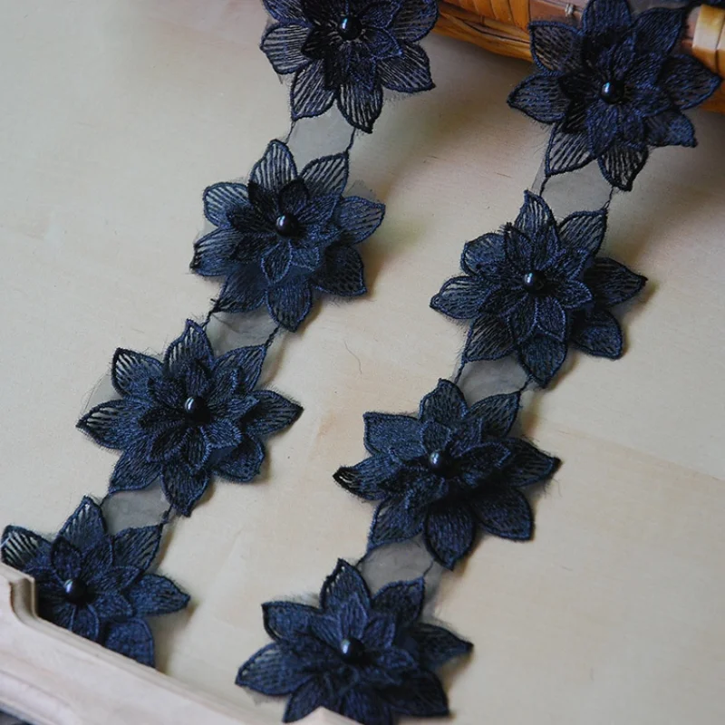 1 ярд белая/черная Цветочная хлопковая вышитая кружевная Двусторонняя