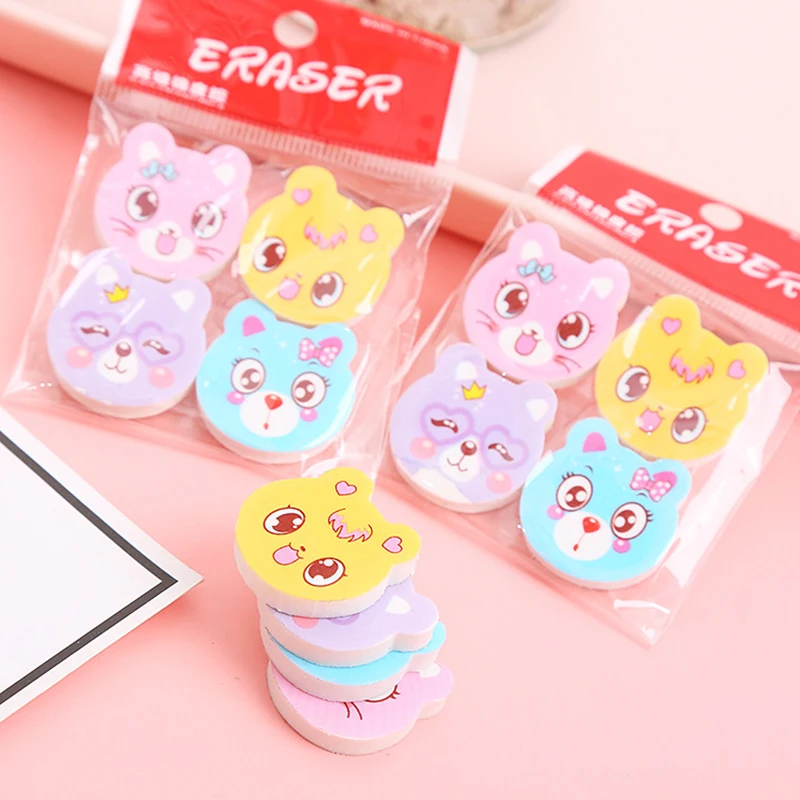 

4 Pcs/Lot Kawaii Cat Eraser Pretty Animal Rubber Mini Stationery For Primary Student Prizes Promotional Gift