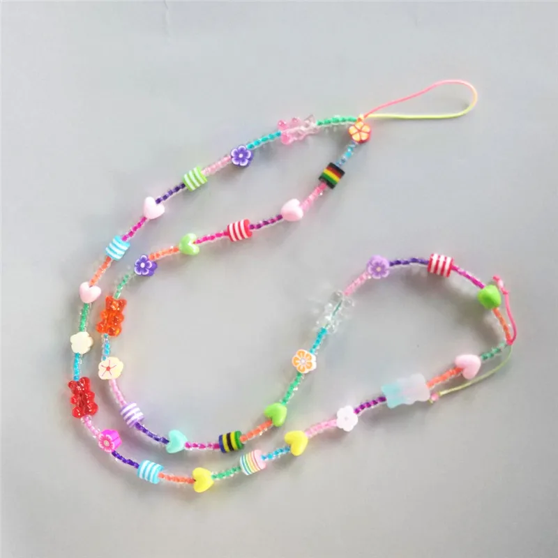 Punki 2022 Summer Fashion Ladies Soft Ceramic Colorful Beads Long Mobile Phone Case Lanyard Cute Smiley Pearl Eye Jewelry