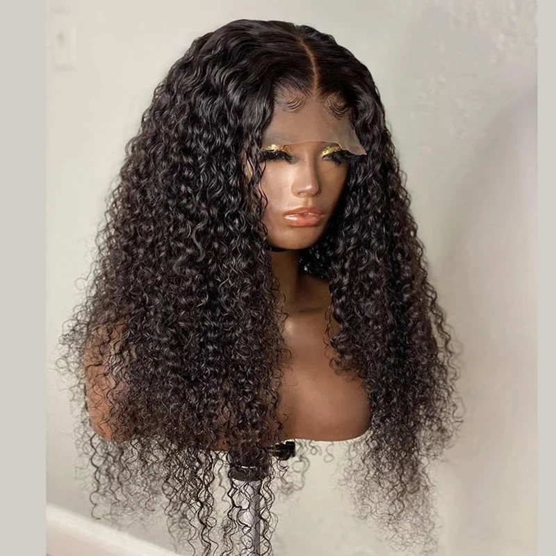 

Soft Deep Part Preplucked 180% Density Kinky Curly 26 Inch Long Black Lace Front Wig For Women Babyhair Natural Hairline Daily