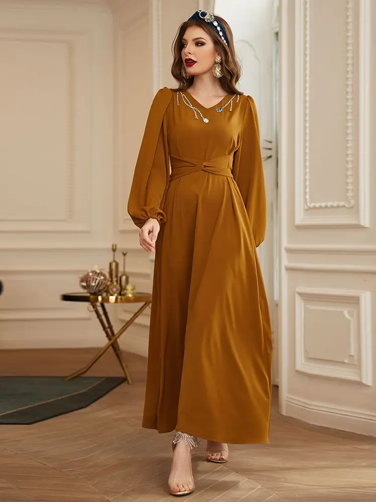 

Длинное женское платье-кафтан, Дубай, турецкий, мусульманский, арабский, мусульманский модный хиджаб, длинное платье, Макси-платья для женщи...