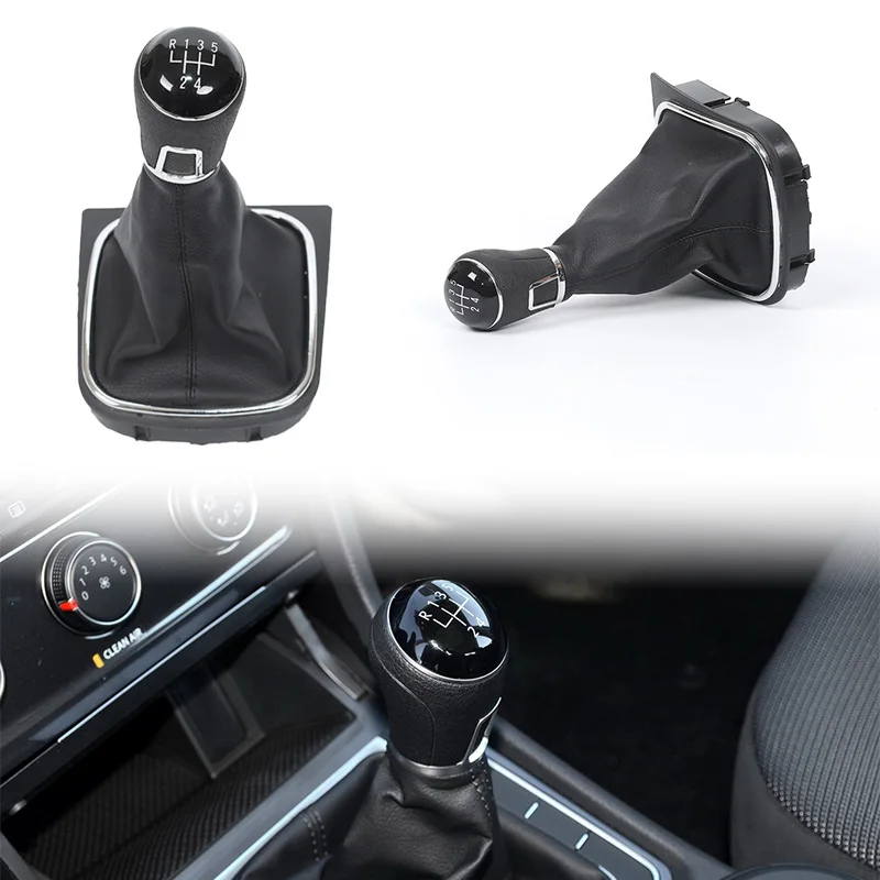 

5/6 Speed Car Gear Shift Knob Lever & Boot Gaitor Black Leather Set For VW Golf 5 6 Scirocco Jetta V VI