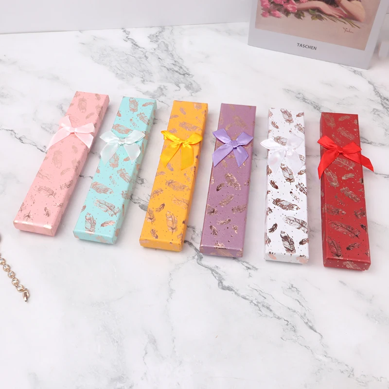 VHT  Fashion Ribbon Jewelry Box Multi Colors Pendant Necklace Box Display Packaging Container 4.5X21.5cm Wholesale