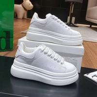genuine leather white shoes women 2021 spring autumn and winter new thick sole shoes sports daddy shoes plus velvet