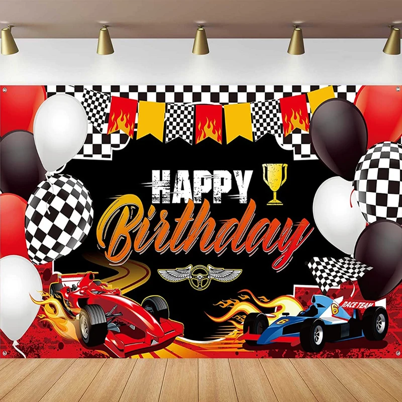 

Photography Backdrop Car Themed Happy Birthday Party Poster Racing Party Photo Background Racing Theme Party Supplies Decor