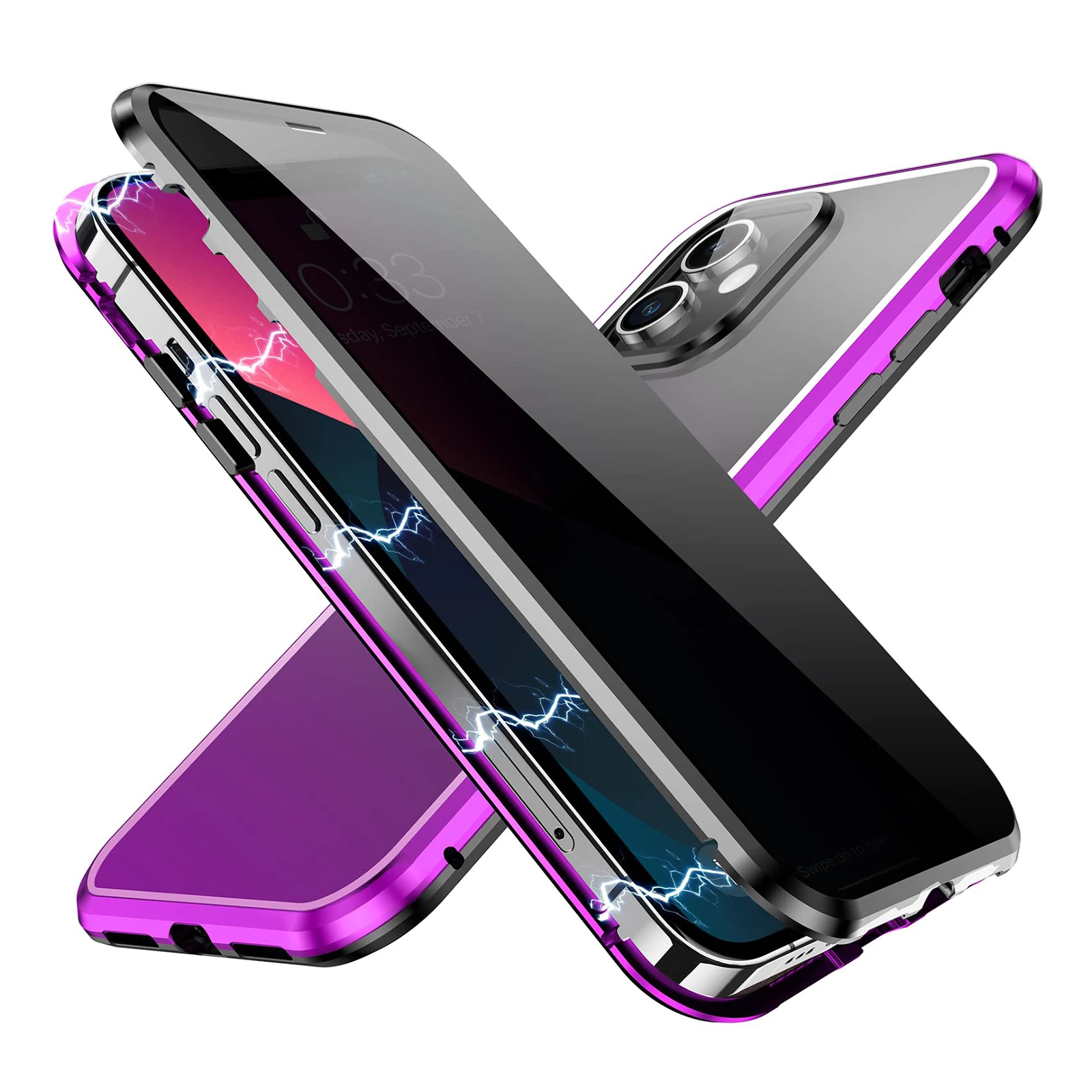 

Магнитный Противоскользящий чехол для iPhone 13 Pro Max, двухсторонний защитный чехол с закаленным стеклом и металлической рамкой, противоскользящий защитный чехол с градиентом