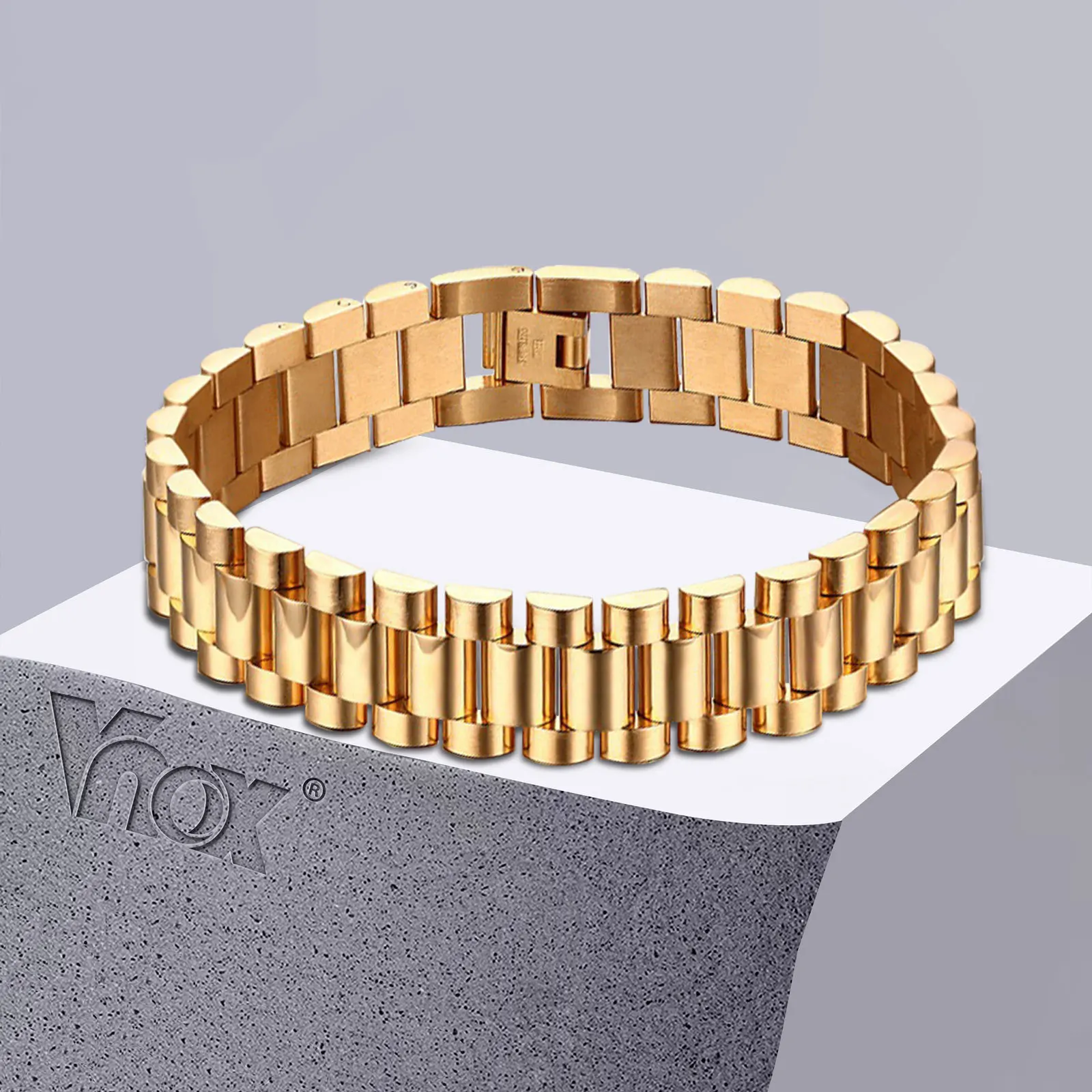 Vnox Men's Bracelet Gold-color Chunky Chain Bracelets Bangles Stainless Steel Male Jewelry Drop Shipping