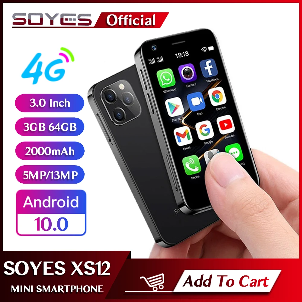 SOYES XS12 4G LTE небольшой смартфон 3 ГБ ОЗУ 64 Гб ПЗУ 2000 мАч WIFI точка доступа камера 13 Мп Android 10,0 мини-смартфон