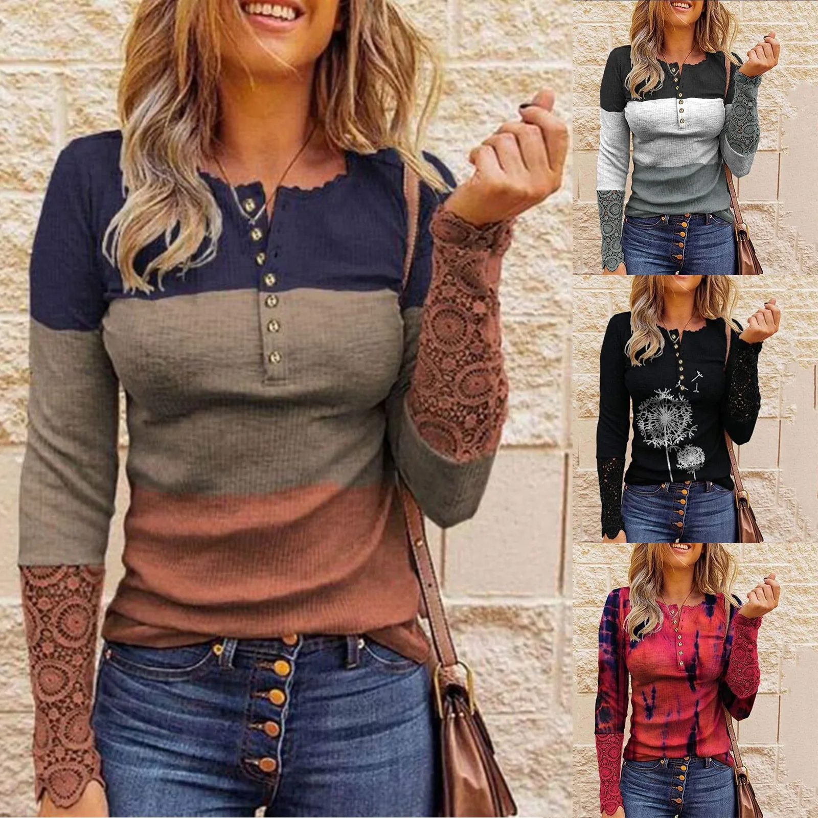 

Fashion Lace Button Blouse Casual Winter Ladies Embroidery Slim Bottom Tops Female Women Long Sleeve Shirt Blusas Pullover Tops