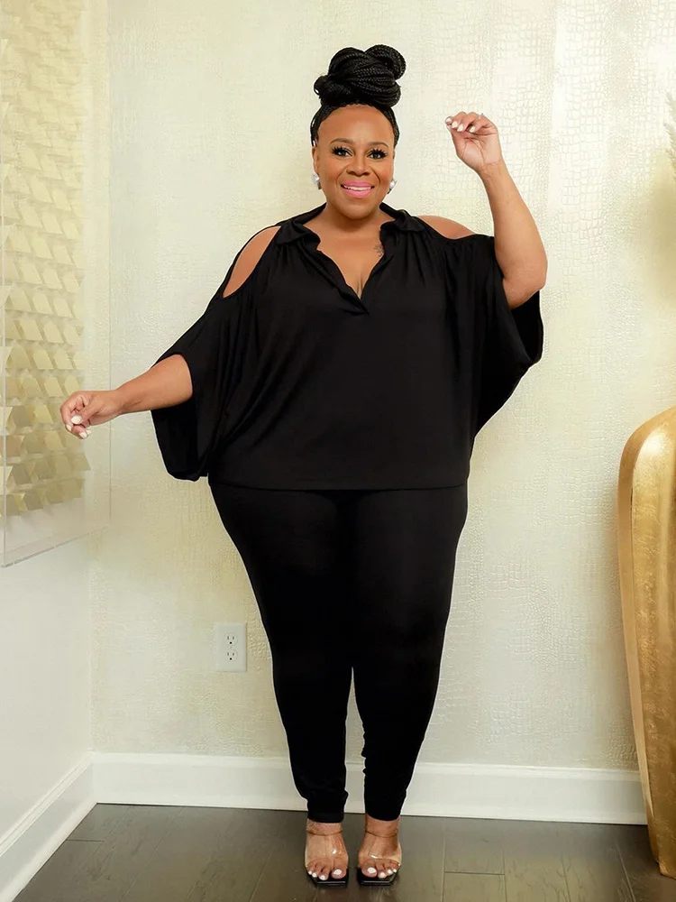 Plus Size 2 Piece Set Women Long Sleeve Off the Shoulder Top and Pants Set Tights Large Size Clothes Wholesal 3xl 4xl 5xl 6xl