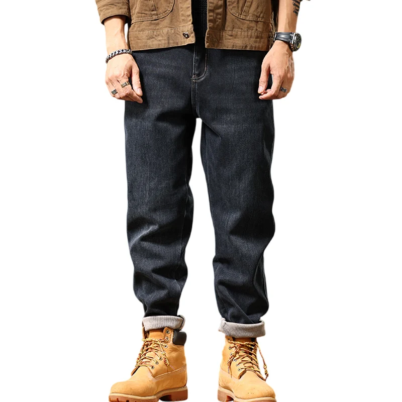 2024 высококачественные зимние теплые свободные зауженные прямые джинсы с