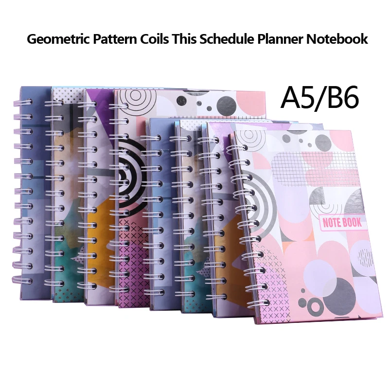 A5 Coil Notebook Color Cover Kawaii Notepad B6 Geometric Pattern Loose-Leaf Agenda Planner Memo Pad School Supplies Stationery