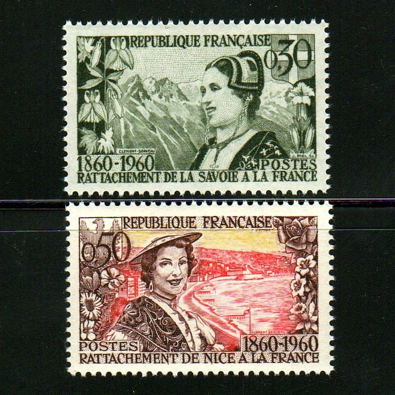 

2Pcs/Set New France Post Stamp 1960 Duchy of Sava and Earl of Nice Engraving Postage Stamps MNH