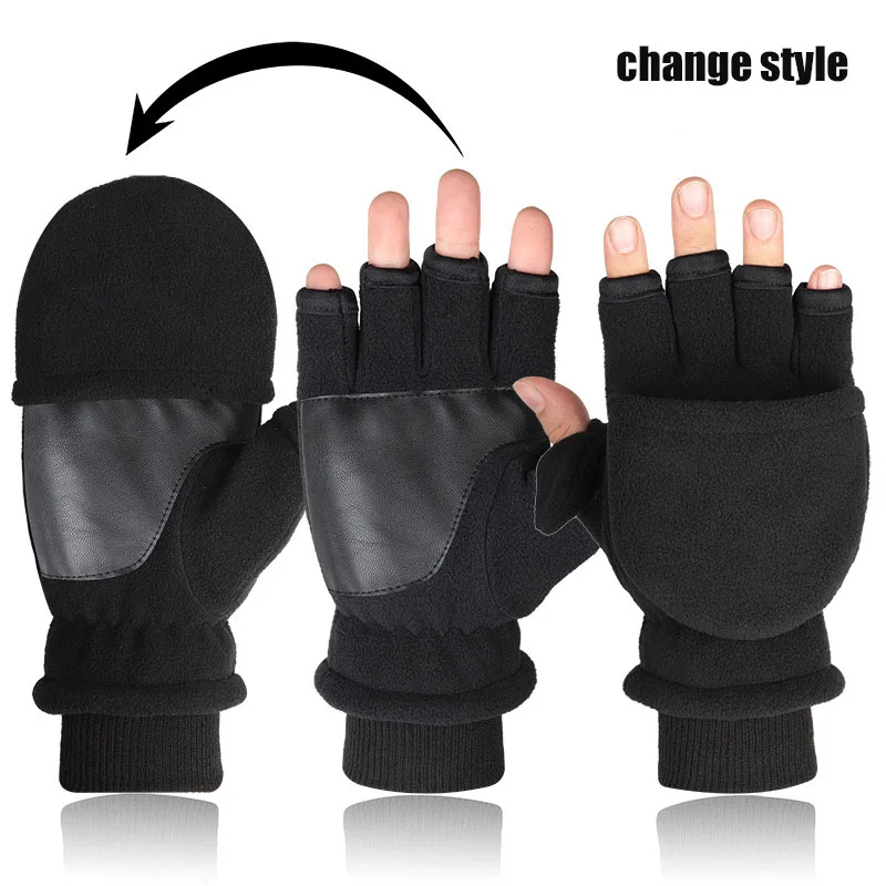 

Winter Gloves Fingerless Convertible Thermal Mittens Touch Screen Windproof Insulated Polar Fleece Warm for Men and Women Black