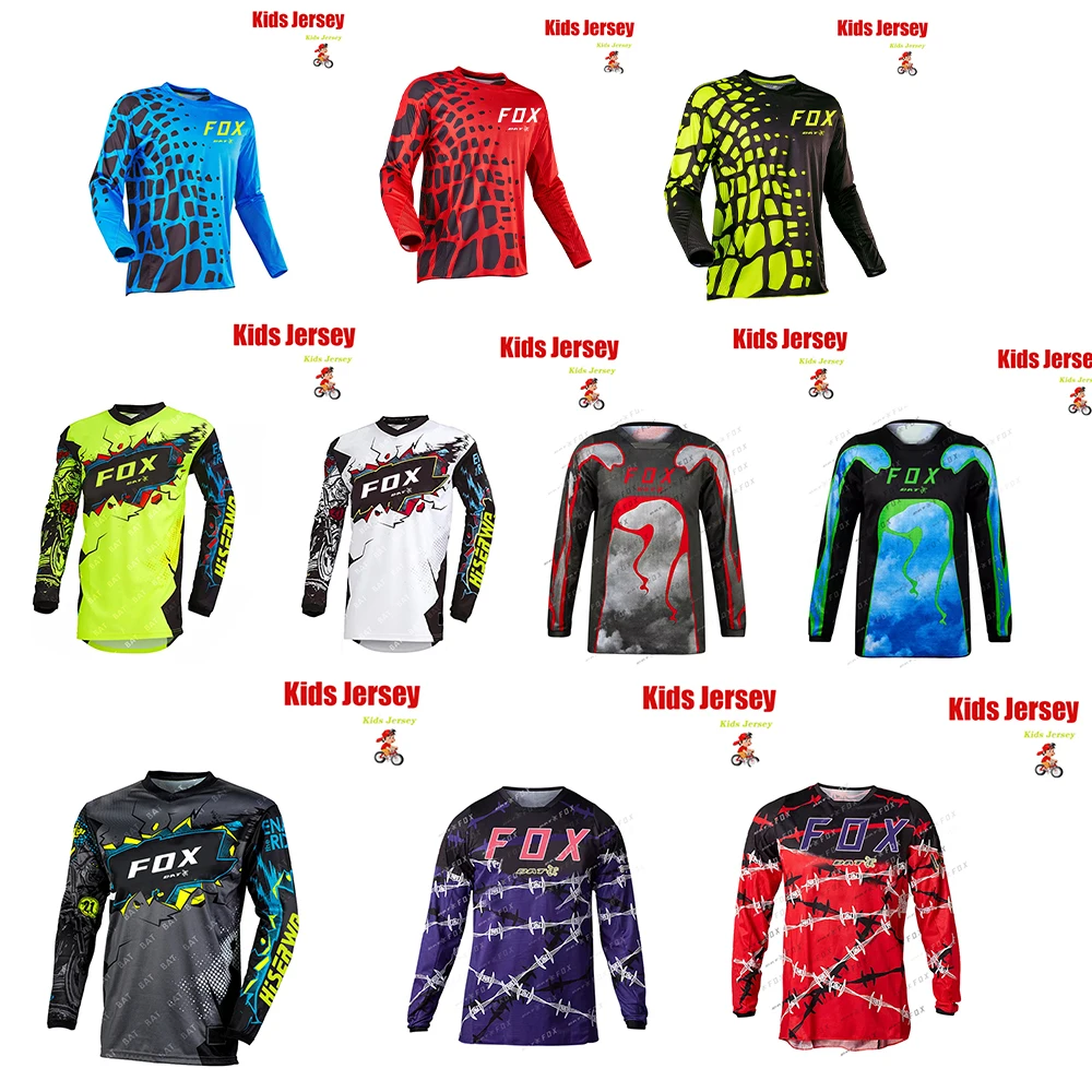 

Kids Downhill Jersey Off Road Racing T-shirt Mountain Bike Jersey Quick-Dry BAT FOX Children's Motocross Jersey child clothes