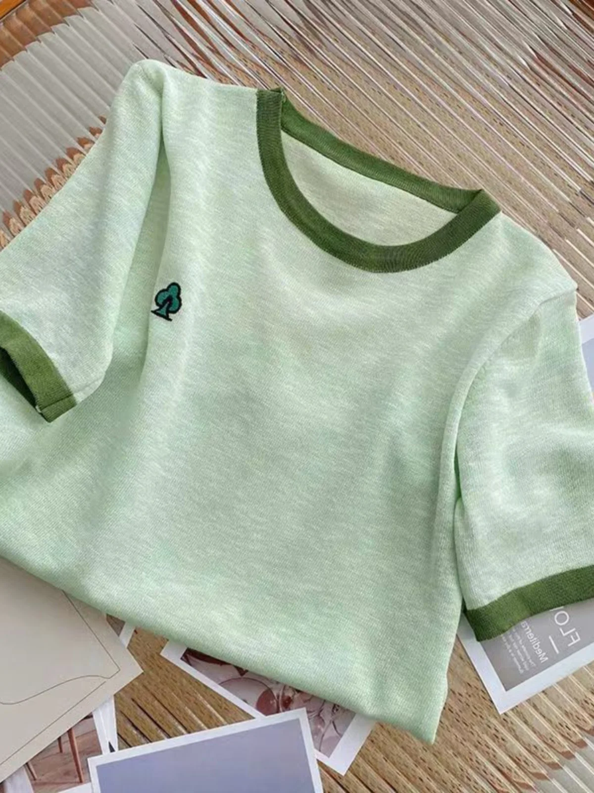 Женская футболка новинка 2024 европейские товары вязаная шелковая рубашка с